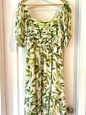 lauren conrad green floral dress Green Floral Womans Dress Lauren Conrad Stock Photo 2669303931